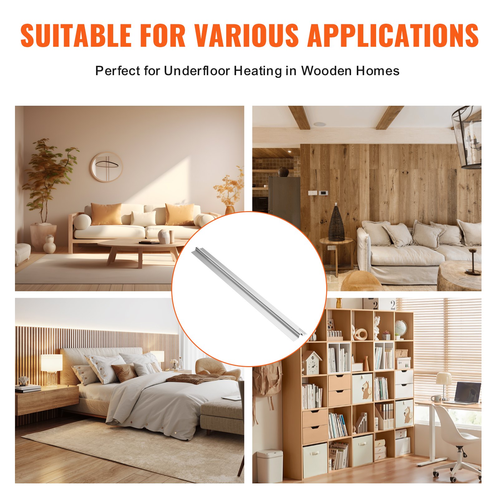 VEVOR PEX Heat Transfer Plates 1.2m, Radiant Heat Plates for 19mm PEX Pipe, Durable Aluminum & Easy Trimming and Install Underfloor Heat Tubing Plates, Perfect for Wooden Floors (200pcs)