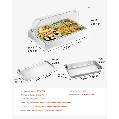 Party Fruit Seafood Buffet Tray Ice Food Serving Display Tray w/ Roll Top Cove e Party Fruit Seafood Buffet Tray Ice Food Serving Display Tray w/ Roll Top Cove e
