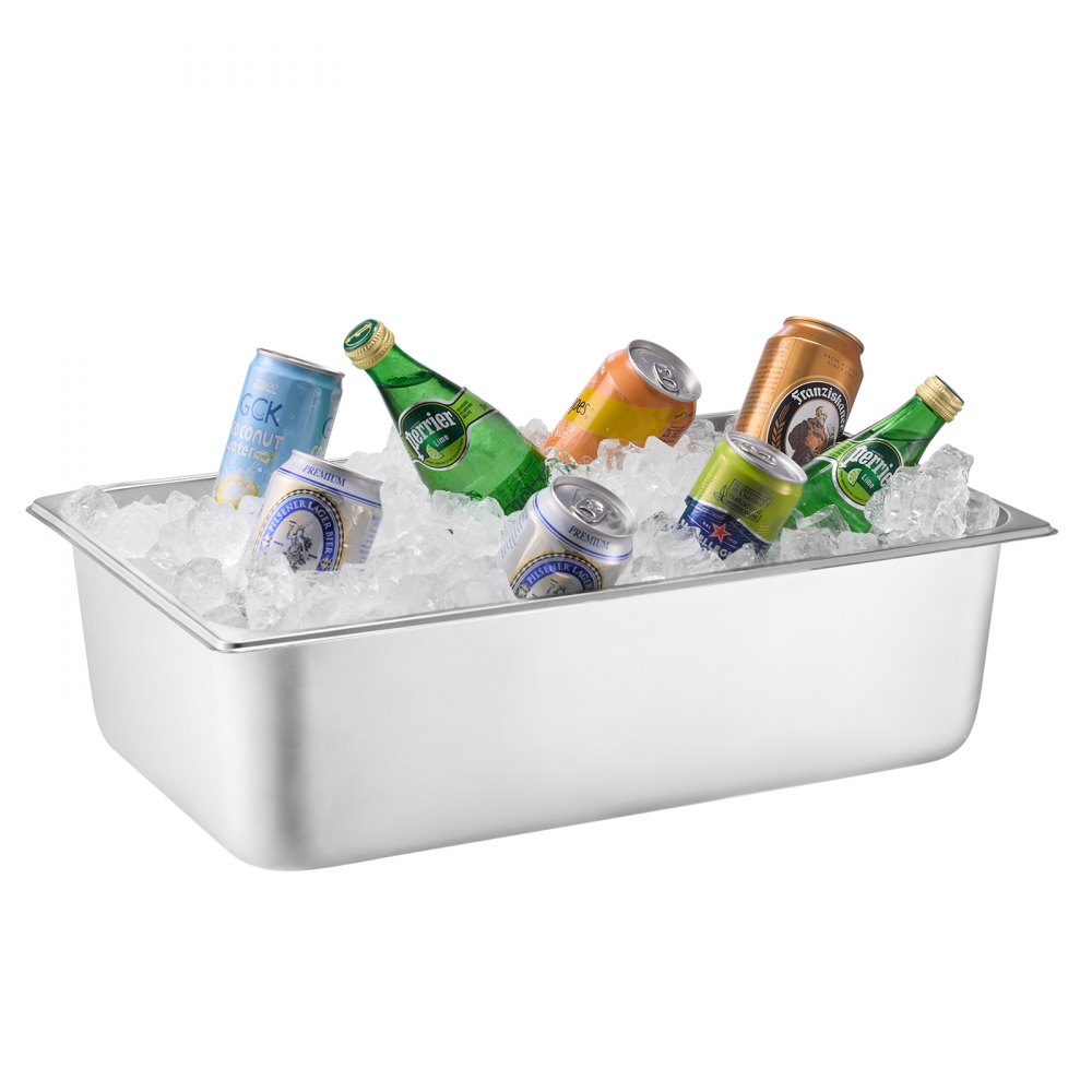 VEVOR Countertop Food Serving Display Container, 5 Pan Stainless Steel Food Serving Tray, Buffet Condiment Dispenser Display Rack with Clear Lid & 3 Freezer Boxes, for Restaurant Hotel Kitchen Party