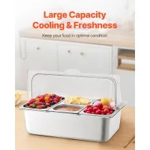 Countertop Food Serving Display Container 5 Pan Condiment Dispenser with Lid