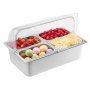 VEVOR Countertop Food Serving Display Container, 4 Pan Stainless Steel Food Serving Tray, Buffet Condiment Dispenser Display Rack with Clear Lid & 3 Freezer Boxes, for Restaurant Hotel Kitchen Party