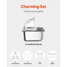 Countertop Food Serving Display Container 6 Pan Condiment Dispenser with Lid