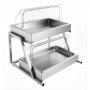 VEVOR Countertop Food Serving Display Container, 2 Tier Stainless Steel Food Salad Server Tray, Buffet Condiment Dispenser, Ice Cooled Rack with Clear Roll Top Cover, for Restaurant Hotel (1/1 Pan x2)