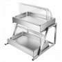 VEVOR Countertop Food Serving Display Container, 2 Tier Stainless Steel Food Salad Server Tray, Buffet Condiment Dispenser, Ice Cooled Rack with Clear Roll Top Cover, for Restaurant Hotel (1/1 Pan x2)