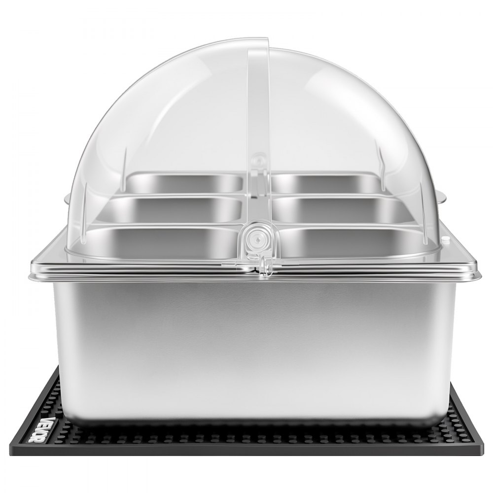 VEVOR Countertop Food Serving Display Container, Stainless Steel Food Salad Server Tray, Buffet Condiment Dispenser, Ice Cooled Rack with Clear Roll Top Cover, for Restaurant Hotel (6x1/6 Pan x2)