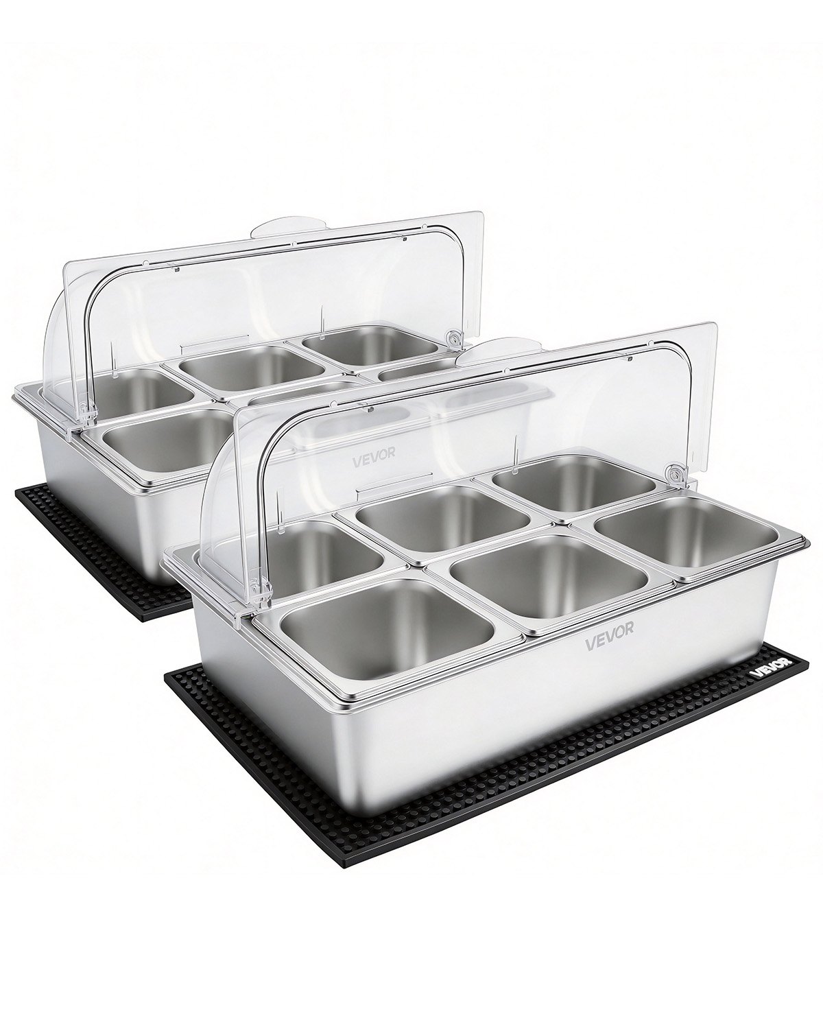 VEVOR Countertop Food Serving Display Container, Stainless Steel Food Salad Server Tray, Buffet Condiment Dispenser, Ice Cooled Rack with Clear Roll Top Cover, for Restaurant Hotel (6x1/6 Pan x2)