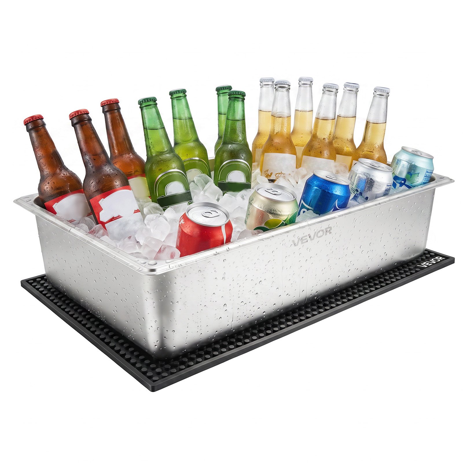 VEVOR Countertop Food Serving Display Container, Stainless Steel Food Salad Server Tray, Buffet Condiment Dispenser, Ice Cooled Rack with Clear Roll Top Cover, for Restaurant Hotel (6x1/6 Pan x2)