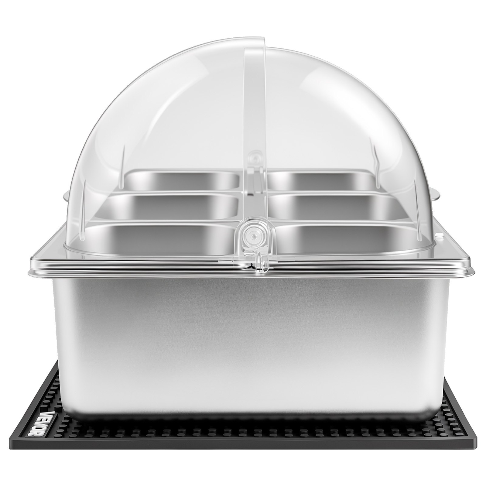VEVOR Countertop Food Serving Display Container, Stainless Steel Food Salad Server Tray, Buffet Condiment Dispenser, Ice Cooled Rack with Clear Roll Top Cover, for Restaurant Hotel (6x1/6 Pan x2)