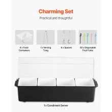 Chilled Condiment Server 4 Compartment Cold Serving Tray with Lid for Fruit