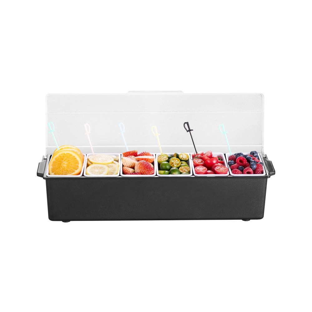 VEVOR Chilled Condiment Server 6 Compartment Cold Serving Tray with Clear Lid