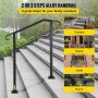 VEVOR Outdoor Stair Railing, Fit 2 or 3 Steps Alloy Metal Handrailing, Front Porch Flexible Transitional Handrail, Arch Step Rail with Installation Kit, for Concrete or Wooden Stairs, Black