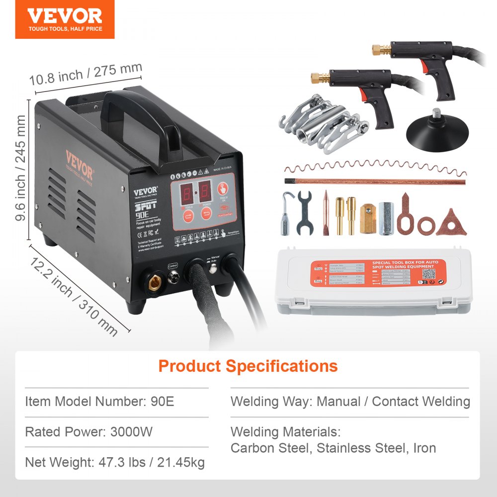 VEVOR Spot Welder Dent Puller, 3KW Stud Welder Dent Repair Kit with 2 Welding Guns, Auto/Manual Welding & 7 Modes, Auto Body Spot Welding Dent Repair Machine for Car, Truck Dent Repair