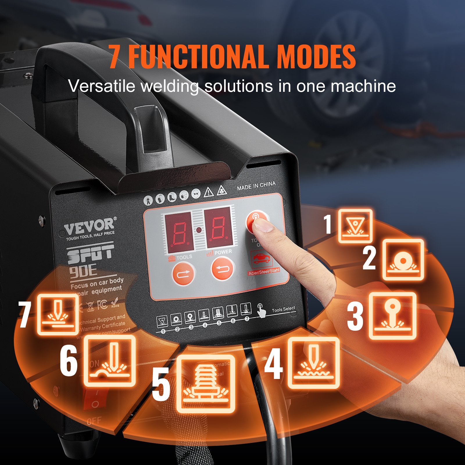 VEVOR Spot Welder Dent Puller, 3KW Stud Welder Dent Repair Kit with 2 Welding Guns, Auto/Manual Welding & 7 Modes, Auto Body Spot Welding Dent Repair Machine for Car, Truck Dent Repair
