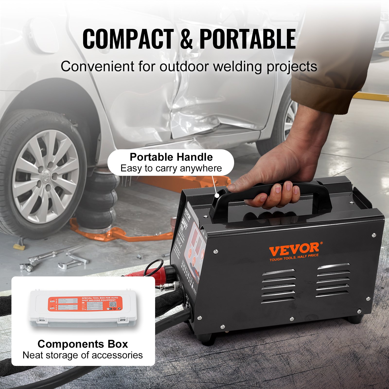 VEVOR Spot Welder Dent Puller, 3KW Stud Welder Dent Repair Kit with 2 Welding Guns, Auto/Manual Welding & 7 Modes, Auto Body Spot Welding Dent Repair Machine for Car, Truck Dent Repair