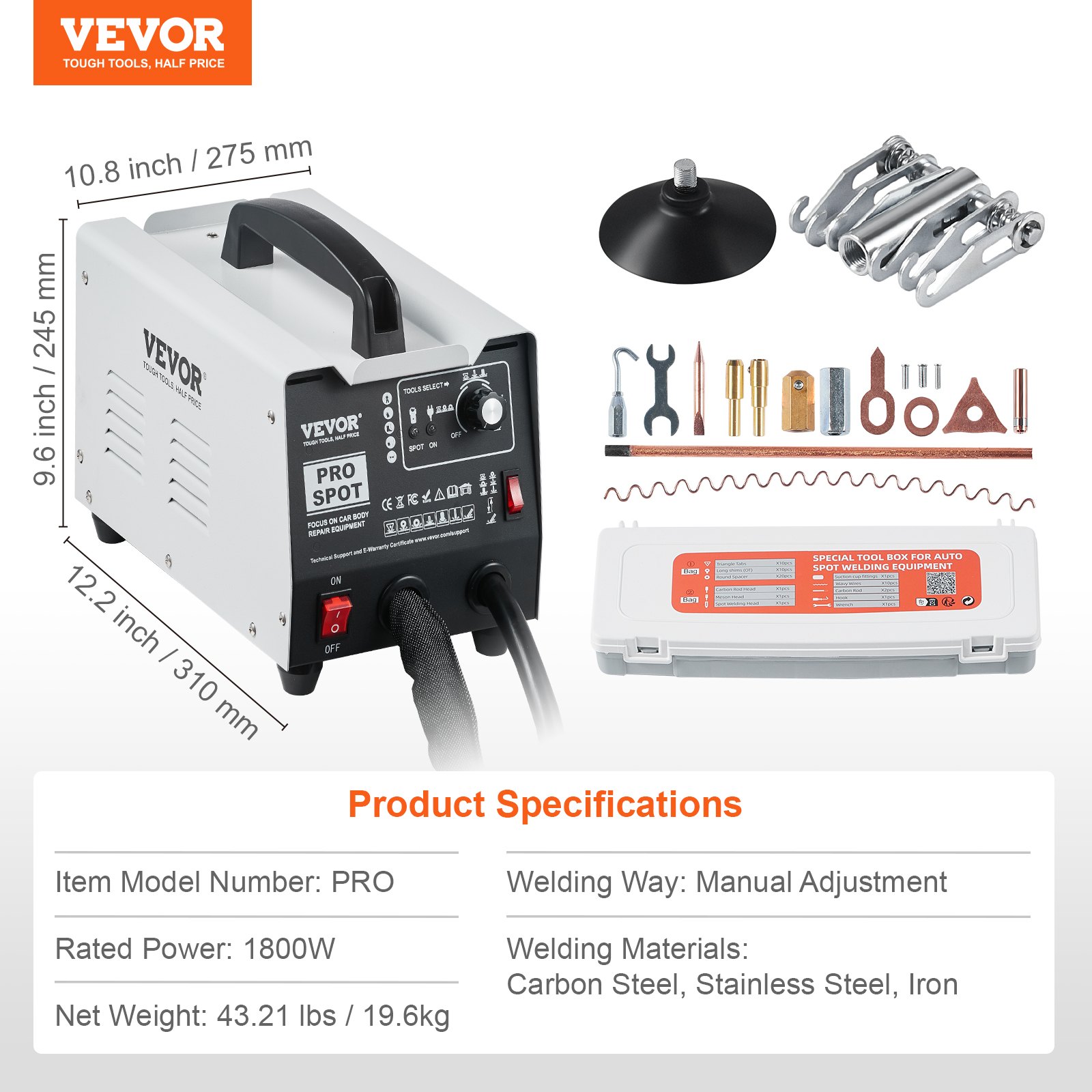 VEVOR Stud Welder Dent Repair Kit, Auto Body Spot Welding Dent Puller Machine with 7 Welding Modes & Adjustable Power, 1.8KW Spot Welder Dent Removal Tool for Car, Truck Dent Repair
