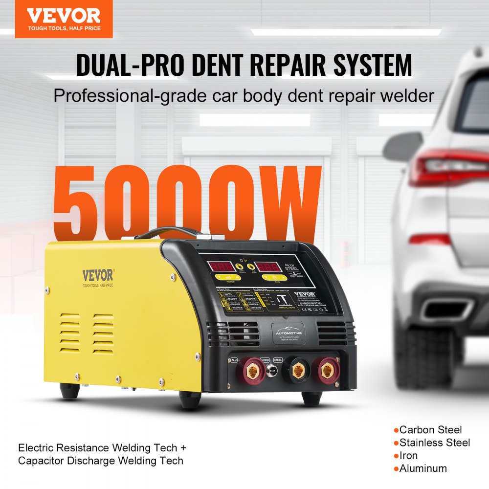 VEVOR Dual Pro Stud Welder Deluxe AL/Fe Dent Repair Kit, Professional 5KW Welder with Auto/Manual Welding and 10 Modes, Spot Welding Dent Repair Machine for Steel & Aluminum Auto Panels Repair
