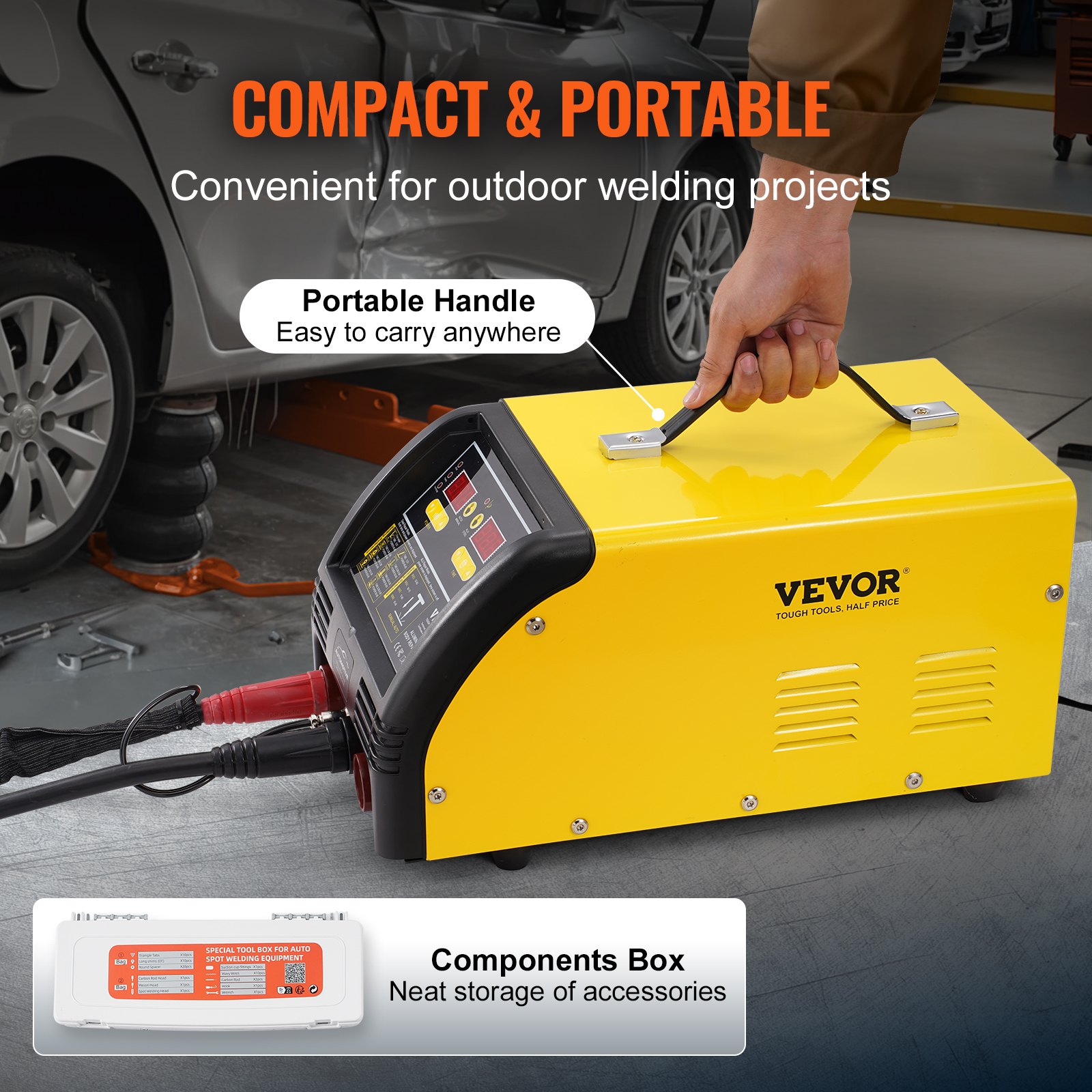 VEVOR Dual Pro Stud Welder Deluxe AL/Fe Dent Repair Kit, Professional 5KW Welder with Auto/Manual Welding and 10 Modes, Spot Welding Dent Repair Machine for Steel & Aluminum Auto Panels Repair