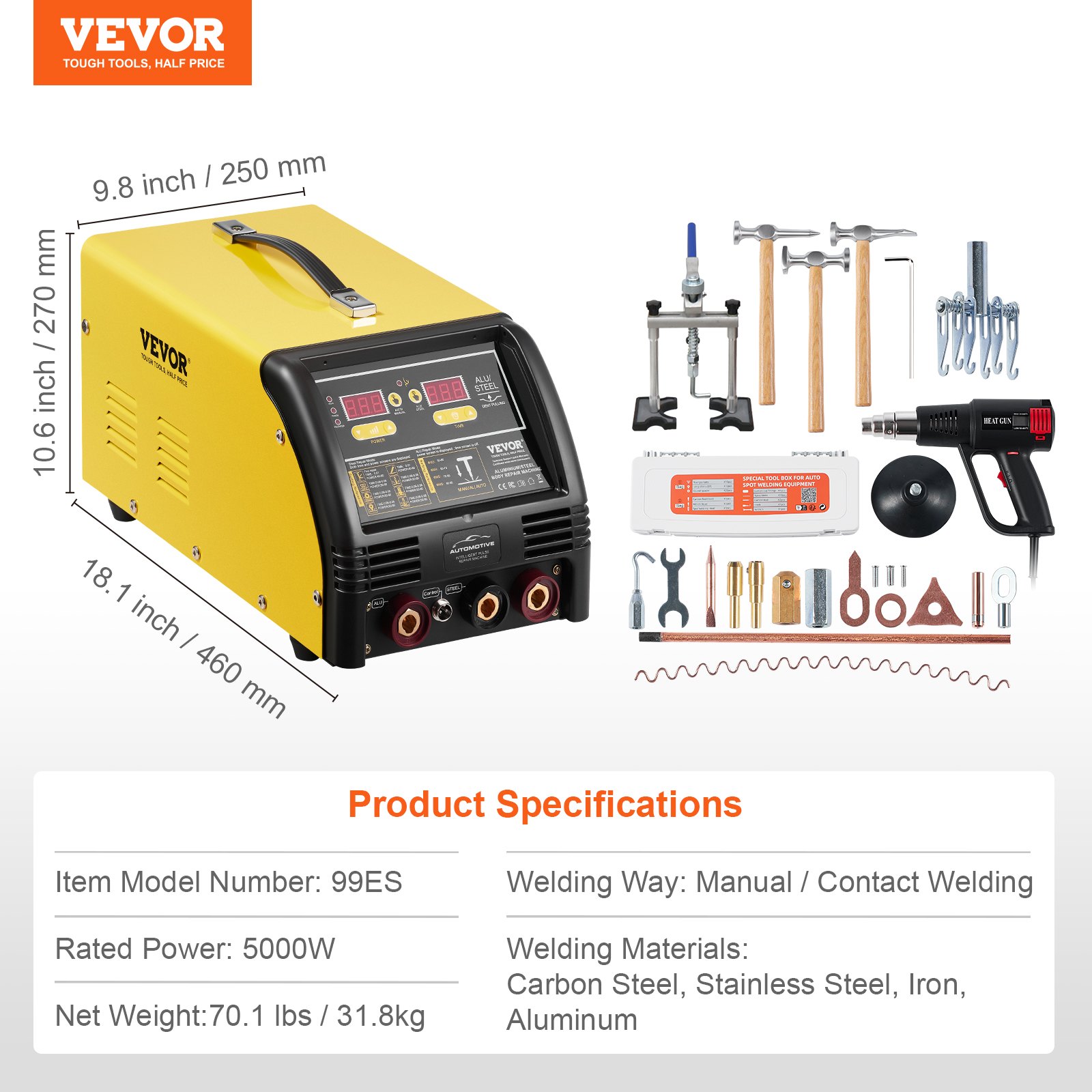 VEVOR Dual Pro Stud Welder Deluxe AL/Fe Dent Repair Kit, Professional 5KW Welder with Auto/Manual Welding and 10 Modes, Spot Welding Dent Repair Machine for Steel & Aluminum Auto Panels Repair
