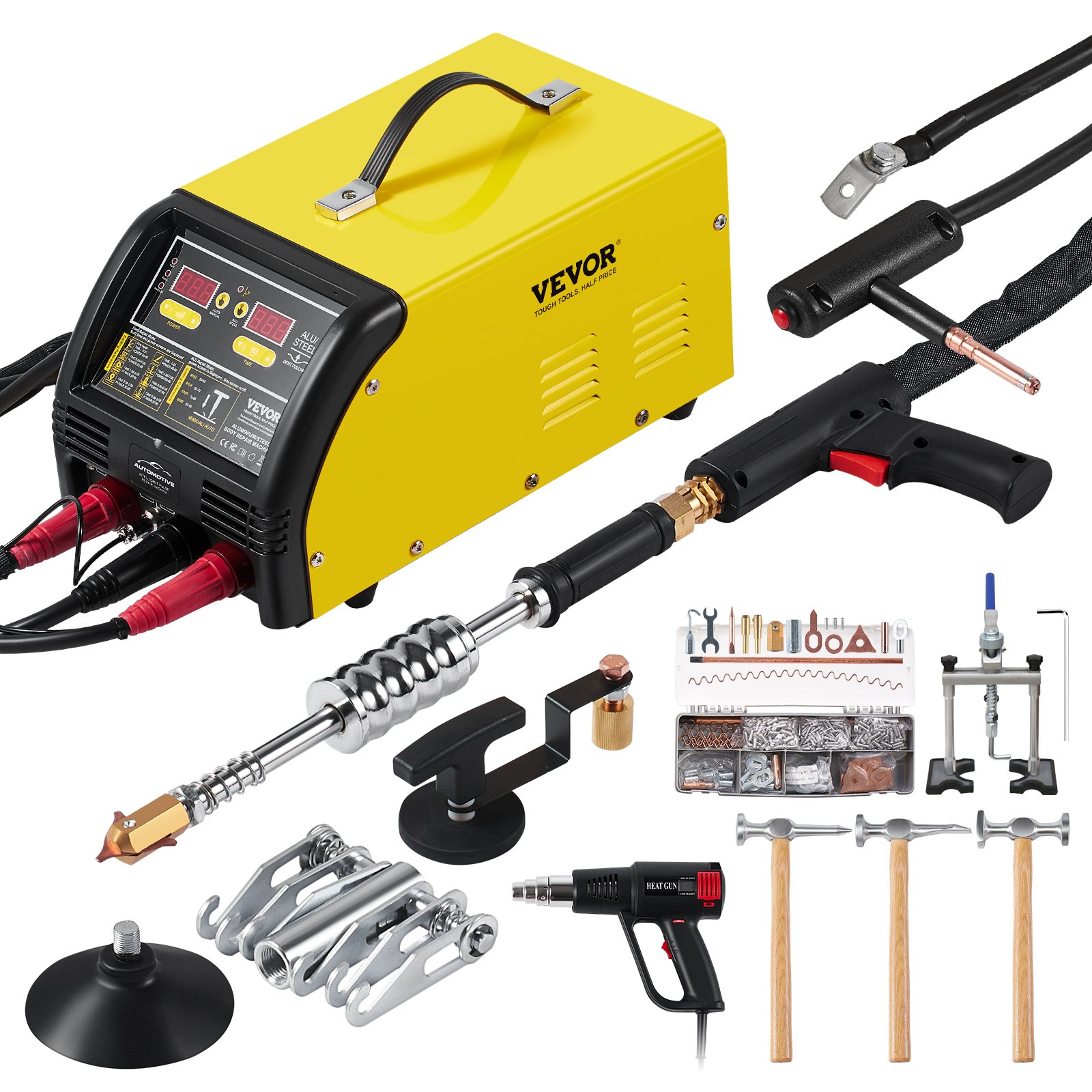 VEVOR Dual Pro Stud Welder Deluxe AL/Fe Dent Repair Kit, Professional 5KW Welder with Auto/Manual Welding and 10 Modes, Spot Welding Dent Repair Machine for Steel & Aluminum Auto Panels Repair