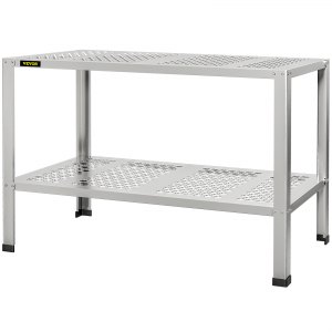 VEVOR Potting Bench, 42" L x 24" W x 32" H, Aluminum Alloy Outdoor Workstation with Rubber Feet, Multi-use Double Layers Gardening Table for Greenhouse, Patio, Porch, Backyard, Silver | VEVOR US