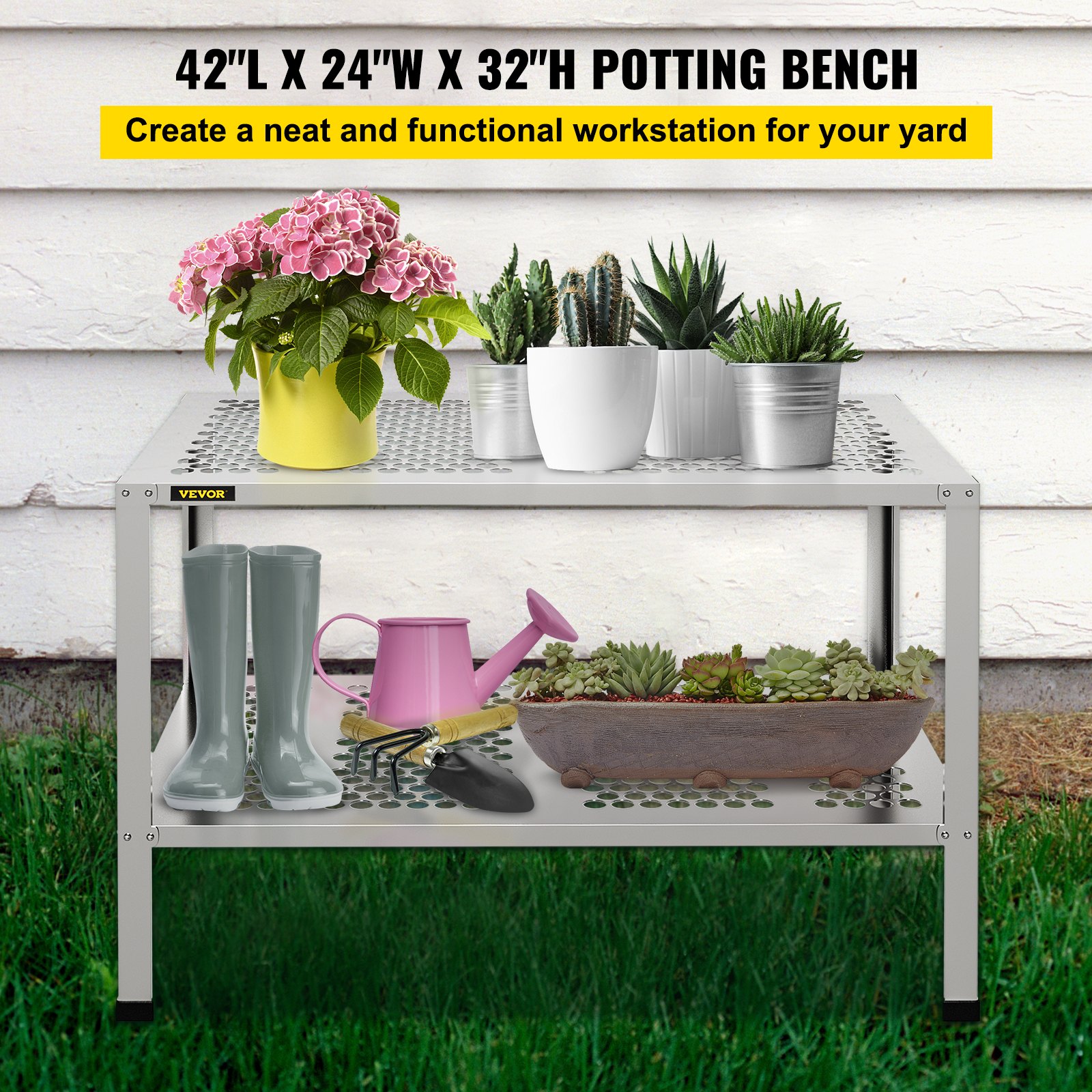 VEVOR Potting Bench Table Garden Work Planting Bench Aluminum Alloy 42"x24"x32"