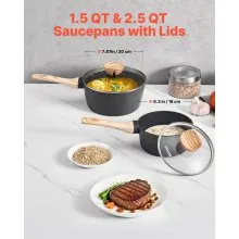 VEVOR 1.5 QT & 2.5 QT Nonstick Saucepan Set with Glass Lid & Detachable Handle