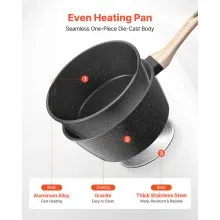 VEVOR 1.5 QT & 2.5 QT Nonstick Saucepan Set with Glass Lid & Detachable Handle