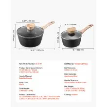 VEVOR 1.5 QT & 2.5 QT Nonstick Saucepan Set with Glass Lid & Detachable Handle