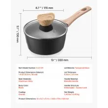 VEVOR 1.5 QT Saucepan, Nonstick Saucepan with Tempered Glass Lid, Multipurpose Cooking Sauce Pot with Detachable Handle, Sauce Pan Small Kitchen Cooking Pot with Coating, Induction Compatible, Black