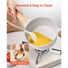 VEVOR 1.5 QT Saucepan, Nonstick Saucepan with Tempered Glass Lid, Multipurpose Cooking Sauce Pot with Detachable Handle, Sauce Pan Small Kitchen Cooking Pot with Coating, Induction Compatible, White