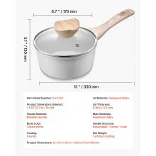 VEVOR 1.5 QT Saucepan, Nonstick Saucepan with Tempered Glass Lid, Multipurpose Cooking Sauce Pot with Detachable Handle, Sauce Pan Small Kitchen Cooking Pot with Coating, Induction Compatible, White