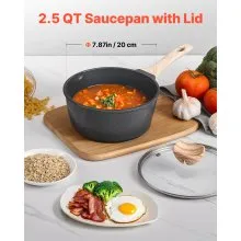 VEVOR 2.5 QT Saucepan Nonstick Saucepan with Glass Lid & Detachable Handle Black