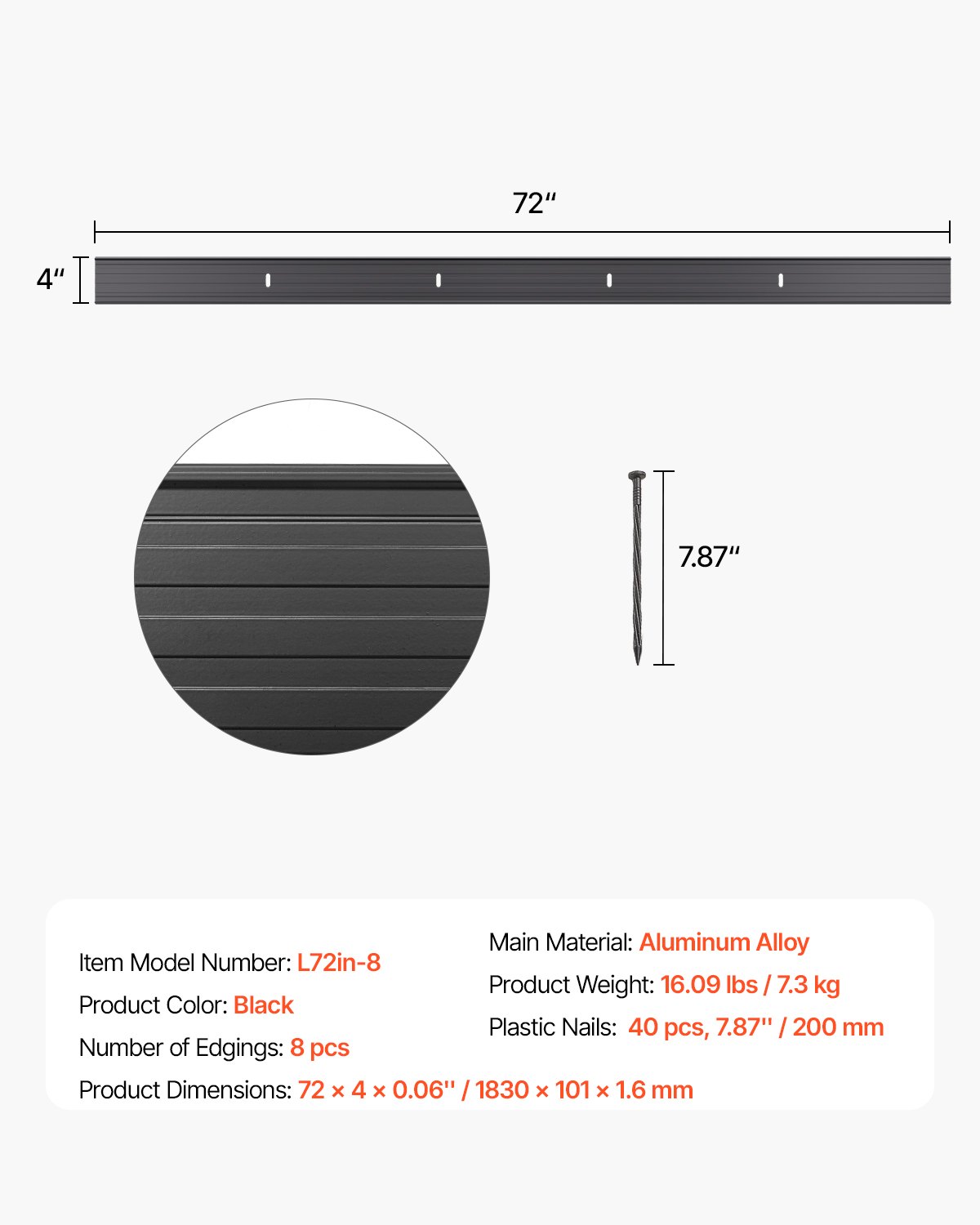 VEVOR Metal Landscape Edging, 8 Packs 72 in Rust-Resistant Aluminum Alloy Landscape Edging, Bendable Garden Edging Border, Heavy Duty Lawn Edging Fence for Flower Bed Yard Pathway