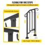 VEVOR Outdoor Stair Railing, Fit 1 or 2 Steps Alloy Metal Handrailing, Front Porch Flexible Transitional Handrail, Picket Step Rail With Installation Kit, for Concrete or Wooden Stairs, Black