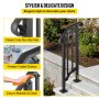 VEVOR Outdoor Stair Railing, Fit 1 or 2 Steps Alloy Metal Handrailing, Front Porch Flexible Transitional Handrail, Picket Step Rail With Installation Kit, for Concrete or Wooden Stairs, Black