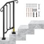 VEVOR Outdoor Stair Railing, Fit 1 or 2 Steps Aluminum Handrailing, Front Porch Flexible Transitional Handrail, Picket Step Rail with Installation Kit, for Concrete or Wooden Stairs, Black