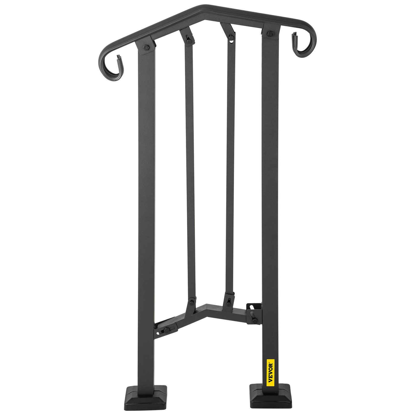 VEVOR Outdoor Stair Railing, Fit 1 or 2 Steps Aluminum Handrailing, Front Porch Flexible Transitional Handrail, Picket Step Rail with Installation Kit, for Concrete or Wooden Stairs, Black