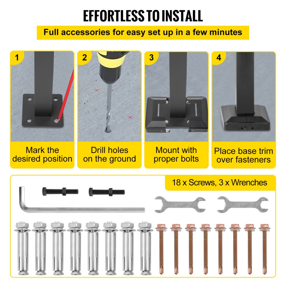 VEVOR Stair Railing Hand Rail Kit Fit 2 or 3 Steps Alloy Metal Step Handrail