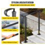 VEVOR Outdoor Stair Railing, Alloy Metal Hand Railing, Fit 2 or 3 Steps Flexible Transitional Handrail, Black Outdoor Stair Rail W/ Installation Kit, Step Handrail for Concrete or Wooden Stairs