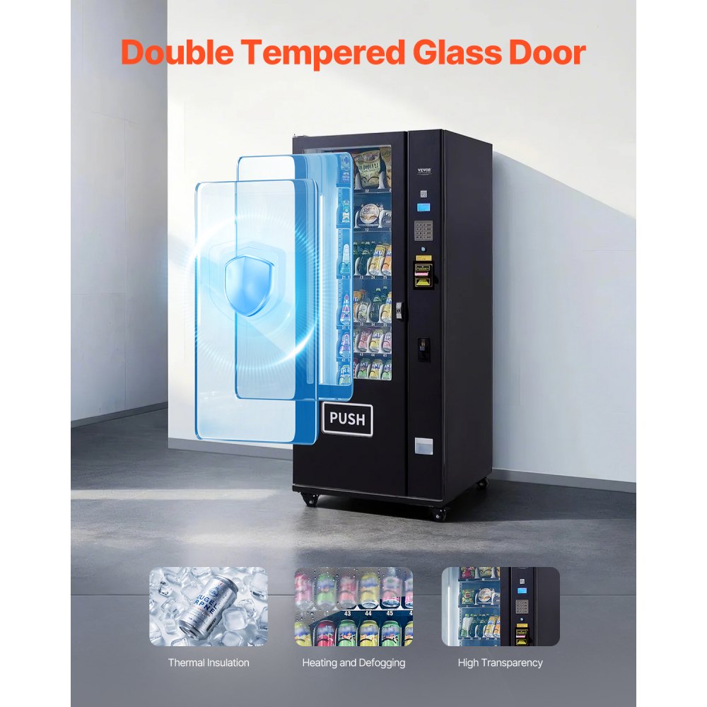 Máquina expendedora refrigerada combinada VEVOR, 36 ranuras, con TIC para refrigerios y refrescos, con aceptador de billetes y monedas, 6 niveles de gran capacidad para negocios, centros comerciales, oficinas y escuelas.