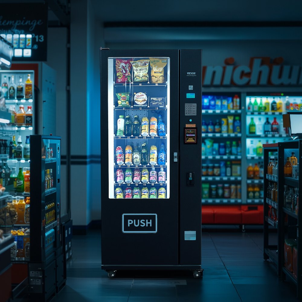 Máquina expendedora refrigerada combinada VEVOR, 36 ranuras, con TIC para refrigerios y refrescos, con aceptador de billetes y monedas, 6 niveles de gran capacidad para negocios, centros comerciales, oficinas y escuelas.