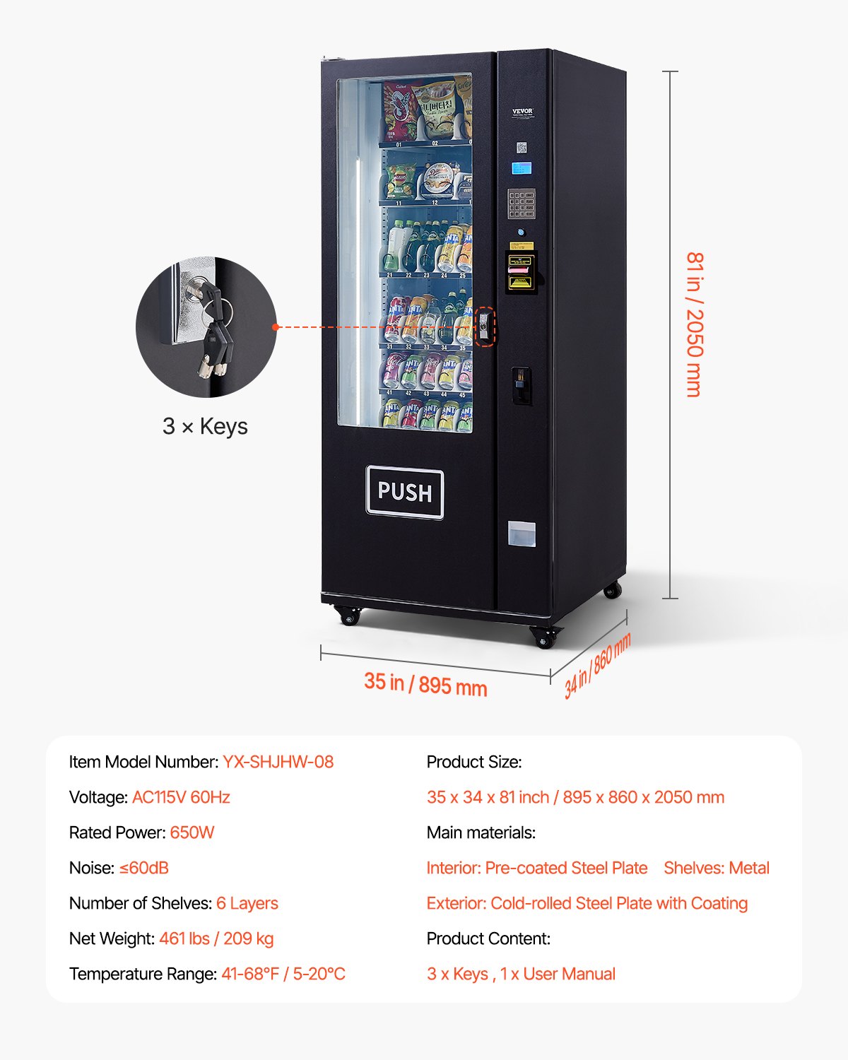 Máquina expendedora refrigerada combinada VEVOR, 36 ranuras, con TIC para refrigerios y refrescos, con aceptador de billetes y monedas, 6 niveles de gran capacidad para negocios, centros comerciales, oficinas y escuelas.