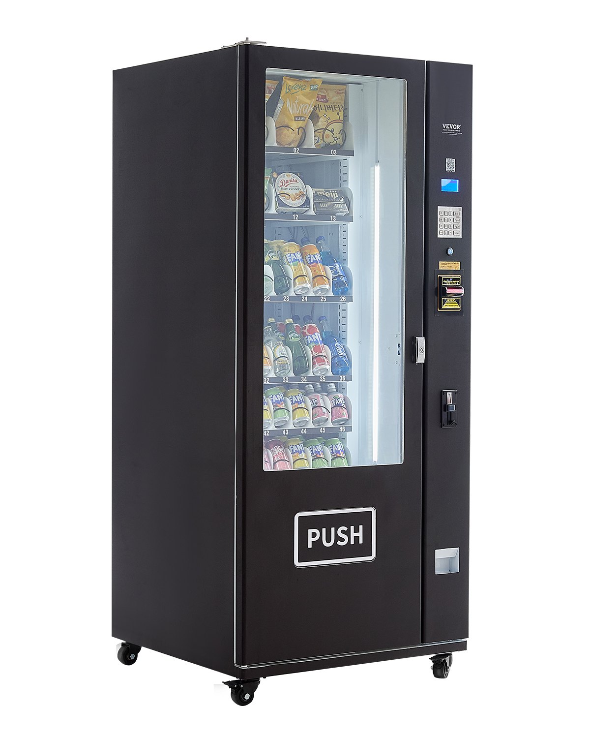 Máquina expendedora refrigerada combinada VEVOR, 36 ranuras, con TIC para refrigerios y refrescos, con aceptador de billetes y monedas, 6 niveles de gran capacidad para negocios, centros comerciales, oficinas y escuelas.