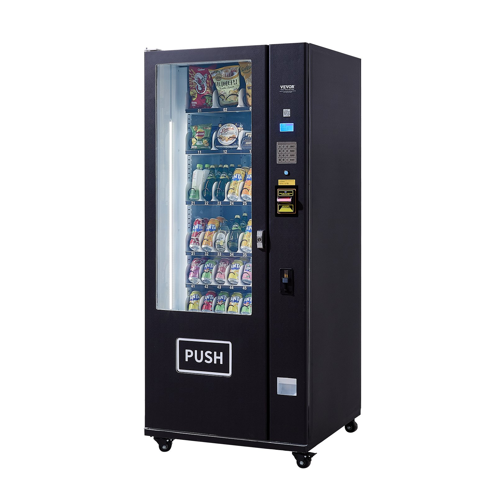 Máquina expendedora refrigerada combinada VEVOR, 36 ranuras, con TIC para refrigerios y refrescos, con aceptador de billetes y monedas, 6 niveles de gran capacidad para negocios, centros comerciales, oficinas y escuelas.