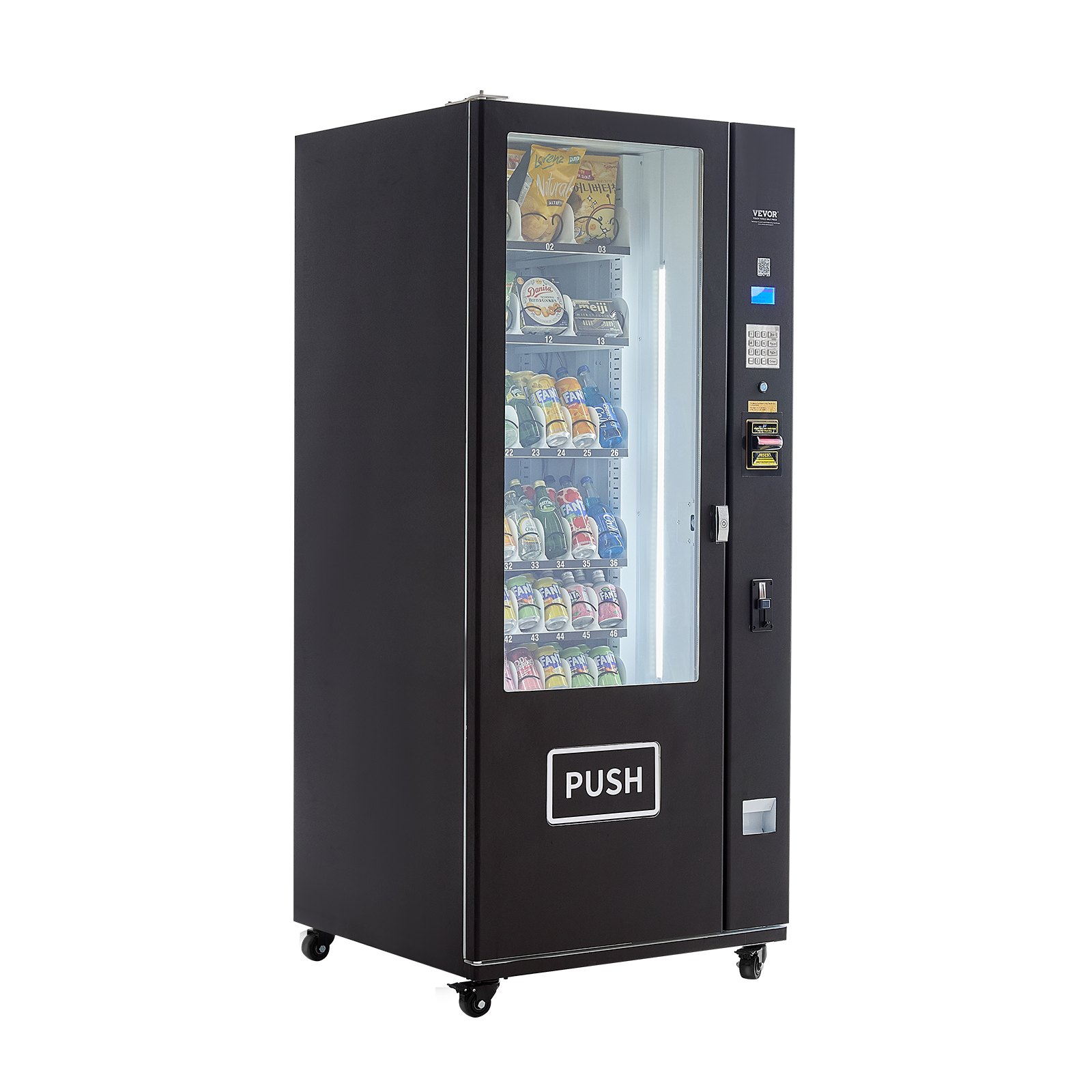 Máquina expendedora refrigerada combinada VEVOR, 36 ranuras, con TIC para refrigerios y refrescos, con aceptador de billetes y monedas, 6 niveles de gran capacidad para negocios, centros comerciales, oficinas y escuelas.