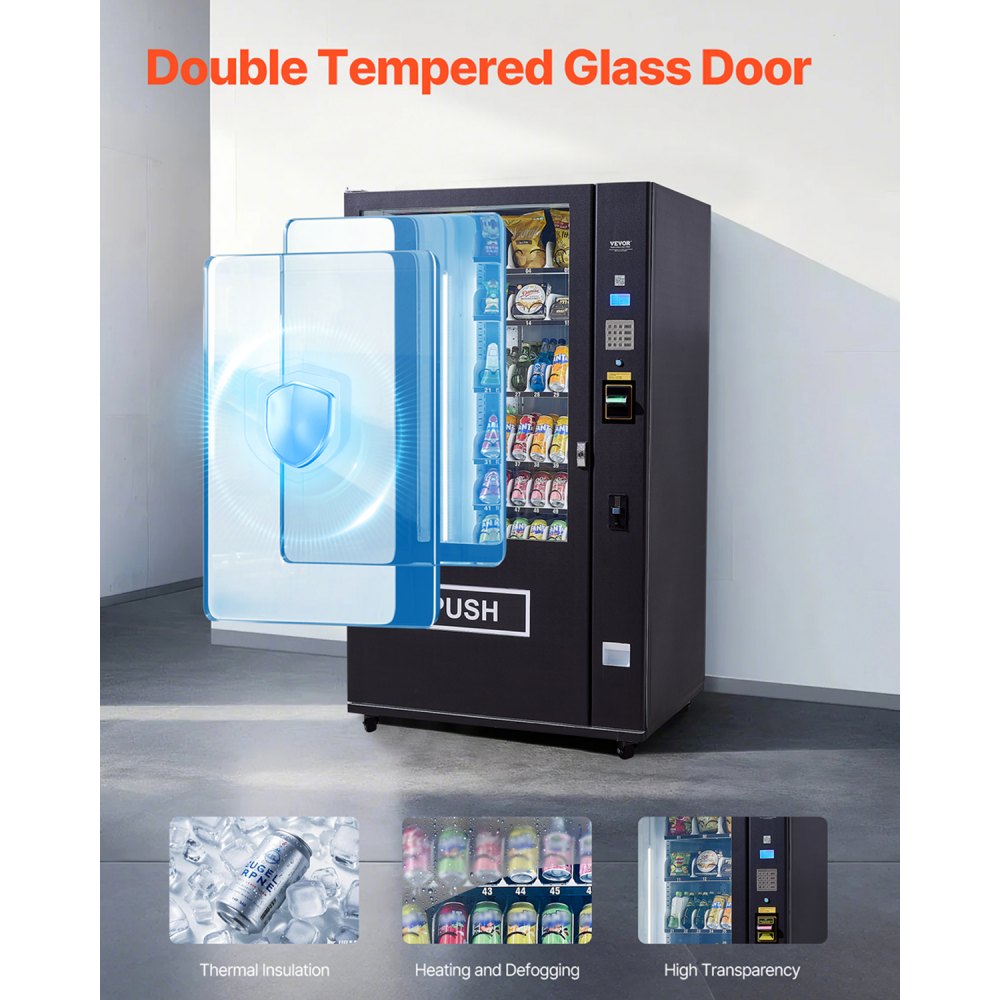 Máquina expendedora refrigerada combinada VEVOR, con 60 ranuras, para refrigerios y refrescos, con aceptador de billetes y monedas TIC, 6 niveles de gran capacidad para negocios, centros comerciales, oficinas y escuelas.