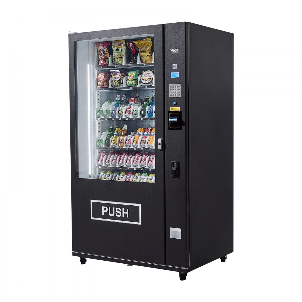 Máquina expendedora refrigerada combinada VEVOR, con 60 ranuras, para refrigerios y refrescos, con aceptador de billetes y monedas TIC, 6 niveles de gran capacidad para negocios, centros comerciales, oficinas y escuelas.