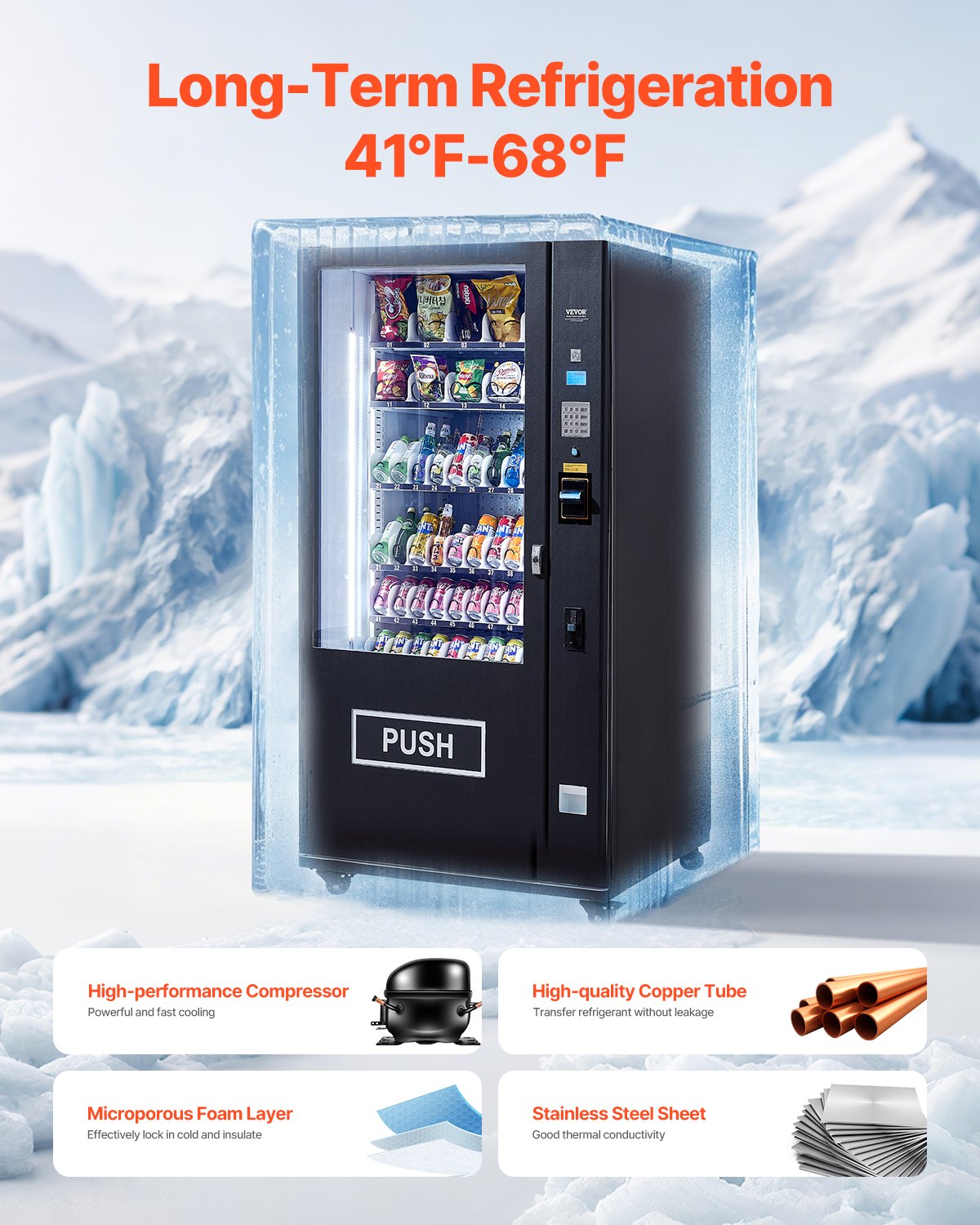 Máquina expendedora refrigerada combinada VEVOR, con 60 ranuras, para refrigerios y refrescos, con aceptador de billetes y monedas TIC, 6 niveles de gran capacidad para negocios, centros comerciales, oficinas y escuelas.