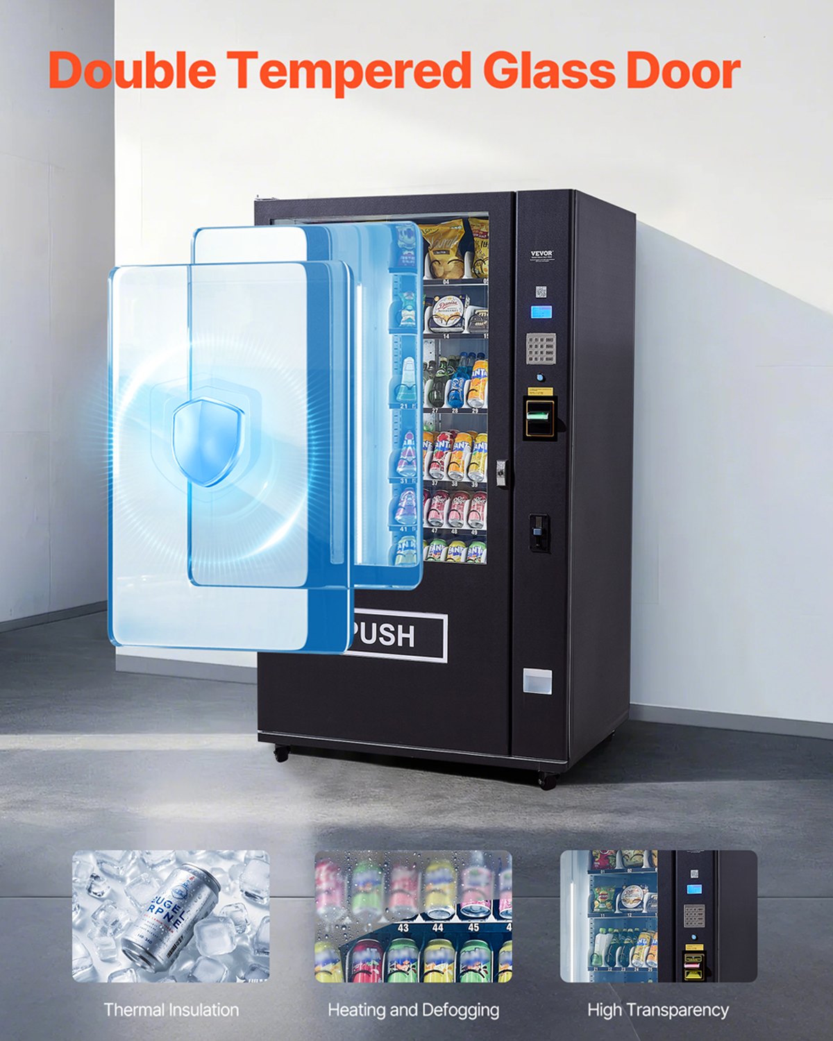 Máquina expendedora refrigerada combinada VEVOR, con 60 ranuras, para refrigerios y refrescos, con aceptador de billetes y monedas TIC, 6 niveles de gran capacidad para negocios, centros comerciales, oficinas y escuelas.