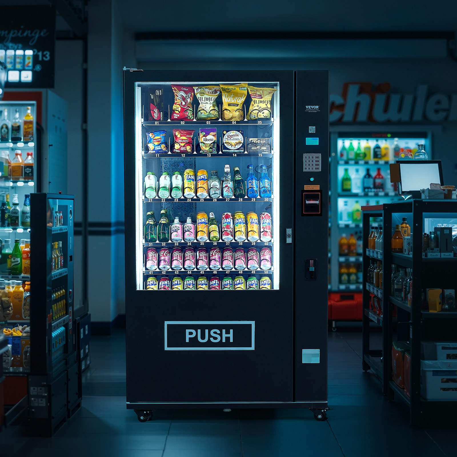Máquina expendedora refrigerada combinada VEVOR, con 60 ranuras, para refrigerios y refrescos, con aceptador de billetes y monedas TIC, 6 niveles de gran capacidad para negocios, centros comerciales, oficinas y escuelas.